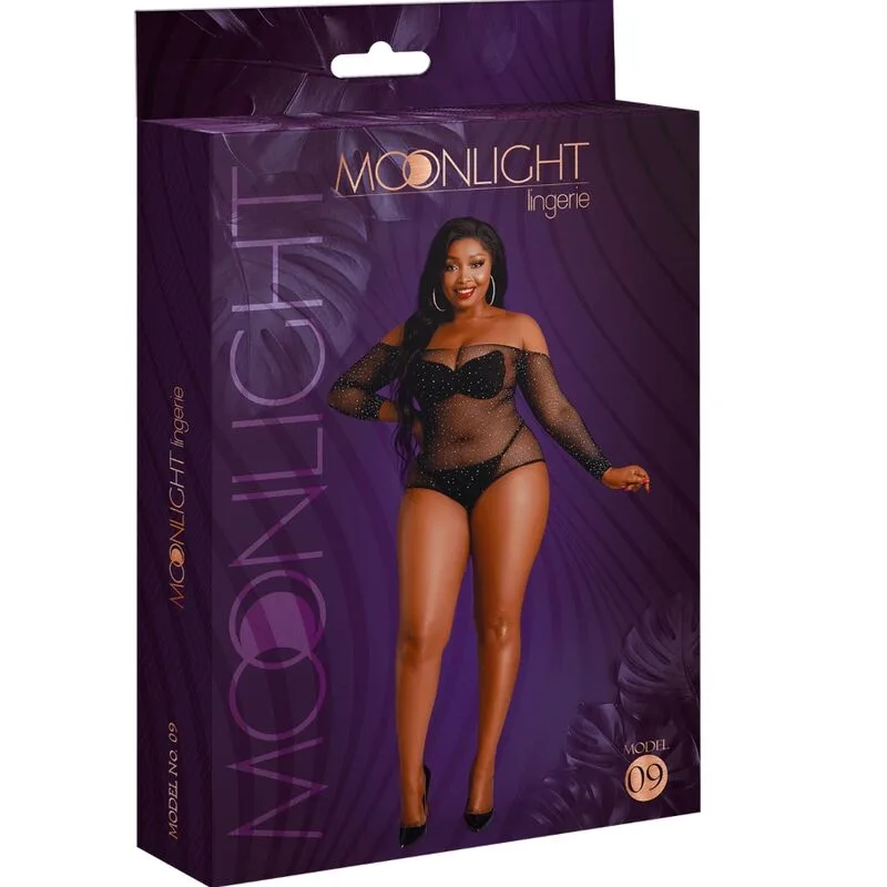 MODELO 9 BODY MANGA LARGA NEGRO BRILLANTE TALLA ÚNICA / PLUS SIZE