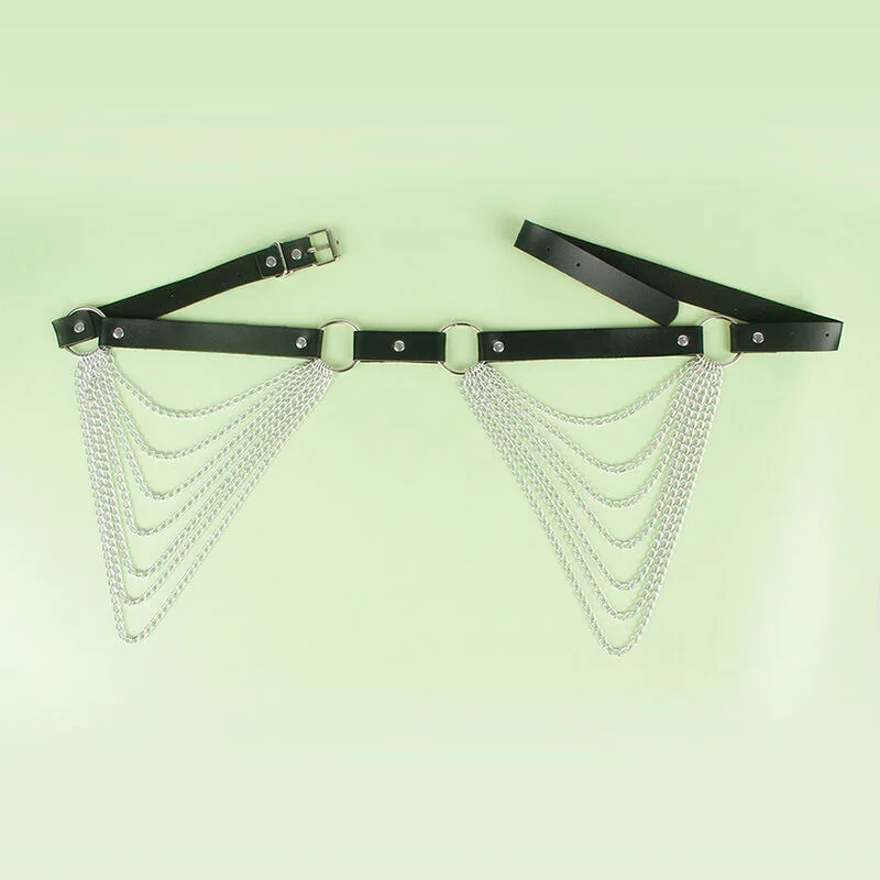 CINTURÓN DE CADENAS CUERO NEGRO TALLA ÚNICA