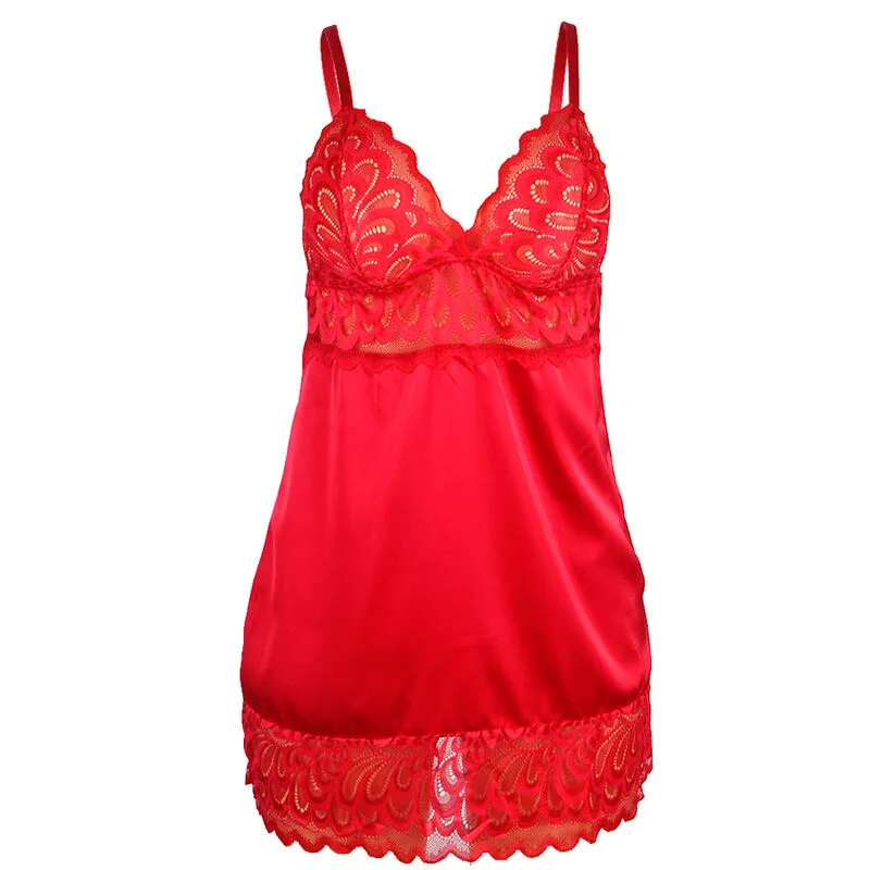 BABYDOLL SATINADO CON ENCAJE ROJO