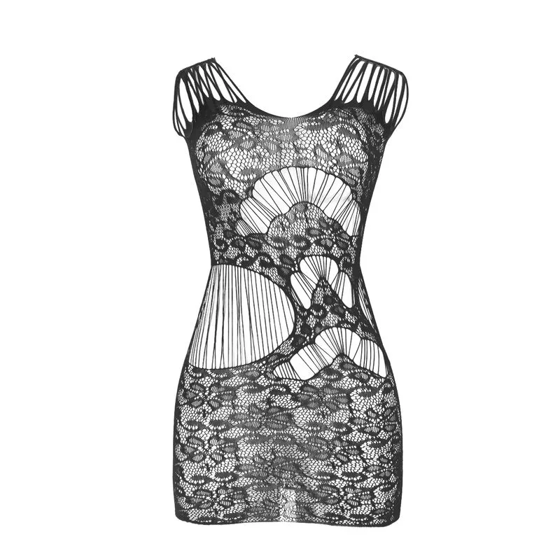 951771 VESTIDO LARGO ESPALDA ABIERTA DE REJILLA NEGRO TALLA ÚNICA