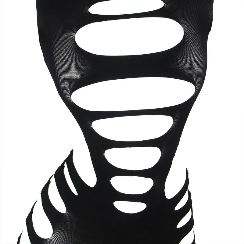 952266 VESTIDO DE REJILLA ELÁSTICO MANGA LARGA NEGRO TALLA ÚNICA