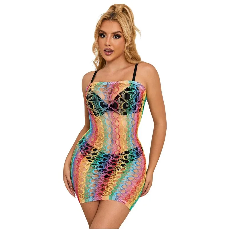 952365 VESTIDO DE REJILLA HOMBROS DESCUBIERTOS ARCOIRIS TALLA ÚNICA