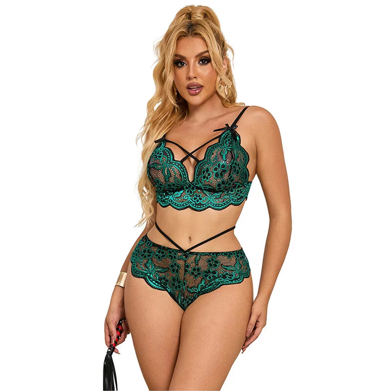 954086 SUJETADOR + PANTIES ENCAJE VERDE S/M