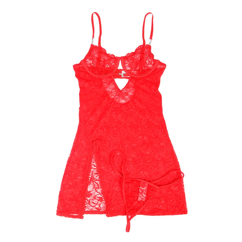 954208 BABYDOLL DE ENCAJE CON TIRANTES AJUSTABLES ROJO S/M