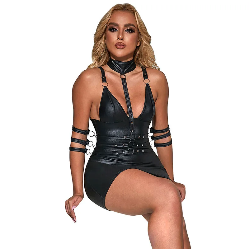 954406 VESTIDO BONDAGE DE CUERO NEGRO S/M