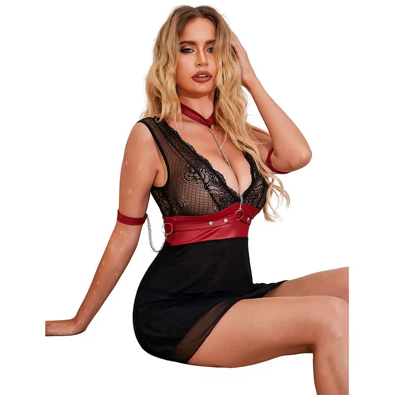 954437 VESTIDO BONDAGE DE ENCAJE NEGRO L/XL