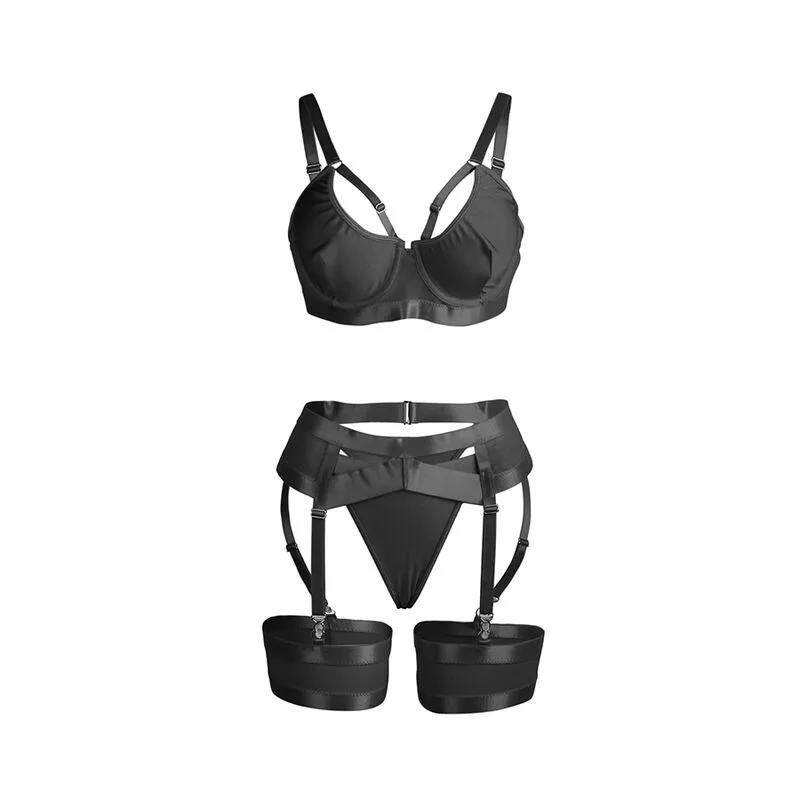 955236 SET SUJETADOR CON LIGUERO BONDAGE NEGRO S/M