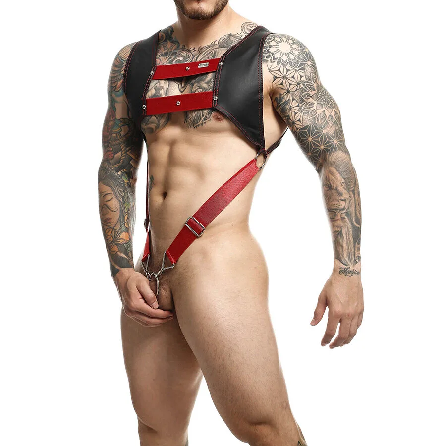 DNGEON ARNÉS CON ANILLO ROJO PARA EL PENE TALLA ÚNICAS