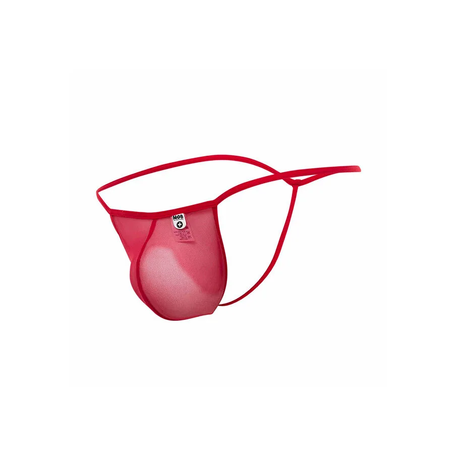 TANGA TRANSPARENTE CON FORMA DE T ROJO TALLA