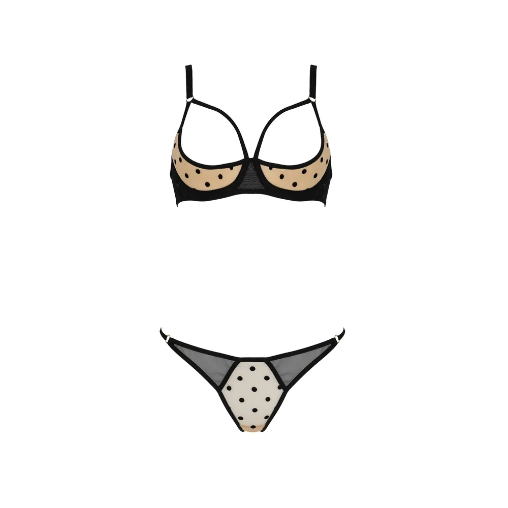 CONJUNTO DE 2 PIEZAS CON SUJETADOR ABIERTO MARINA BEGE DEVIL COLLECTION PASSION