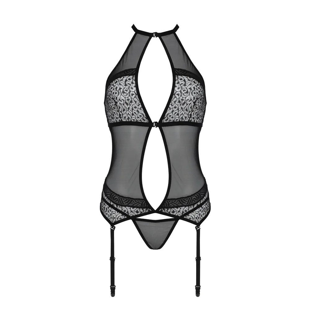 CORSÉ Y TANGA SATARA NEGRO EROTIC LINE PASSION
