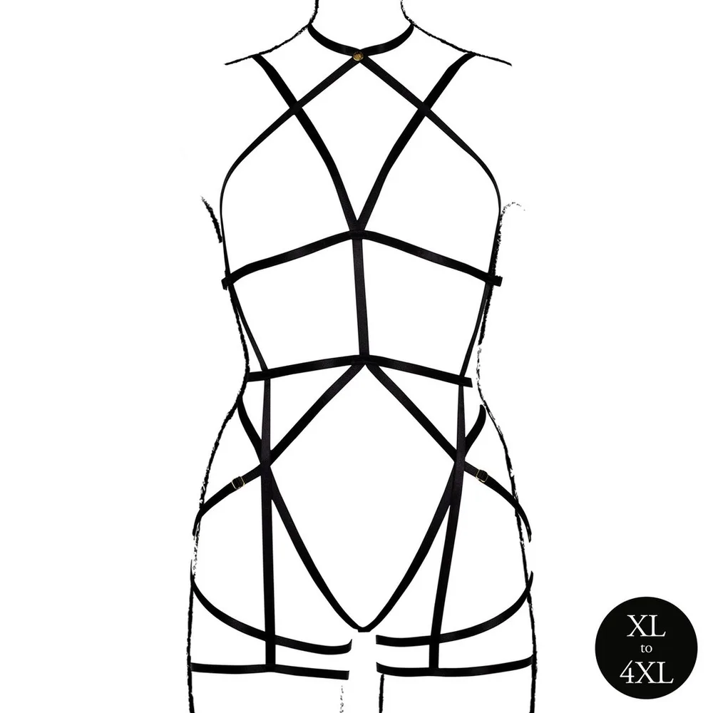 ARNÉS CORPORAL CON LIGUEROS NEGRO TALLA QUEEN LE DÉSIR