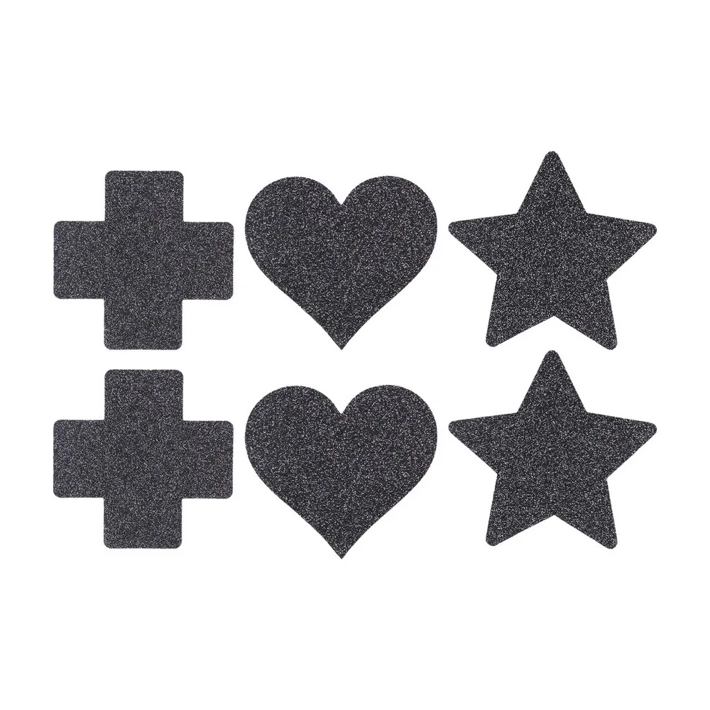 CONJUNTO DE 3 CUBREPEZONES CROSS STAR HEART NEGROS LE DÉSIR 